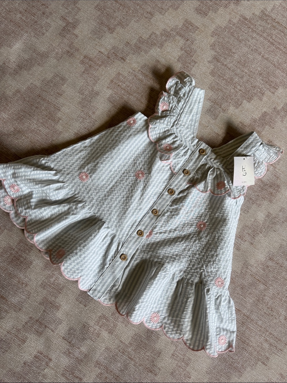 Happily Grey Girls Blue and White Striped Seersucker Sundress size 3T NWT